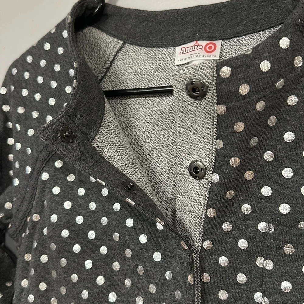 Annie Target Dark Gray with Silver Dots Knit Snap Front Top, NWOT, L (10 / 12)